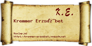 Kremmer Erzsébet névjegykártya